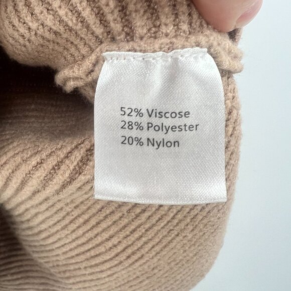 Beige Ribbed Collared Split Neck Sweater Women's Small - Picture 3 of 4